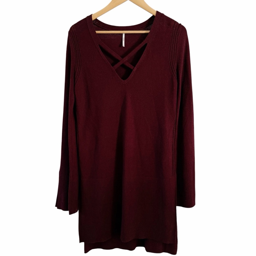 Free People Sweater Tunic Long Sleeve Burgundy Wine Maroon Size Medium